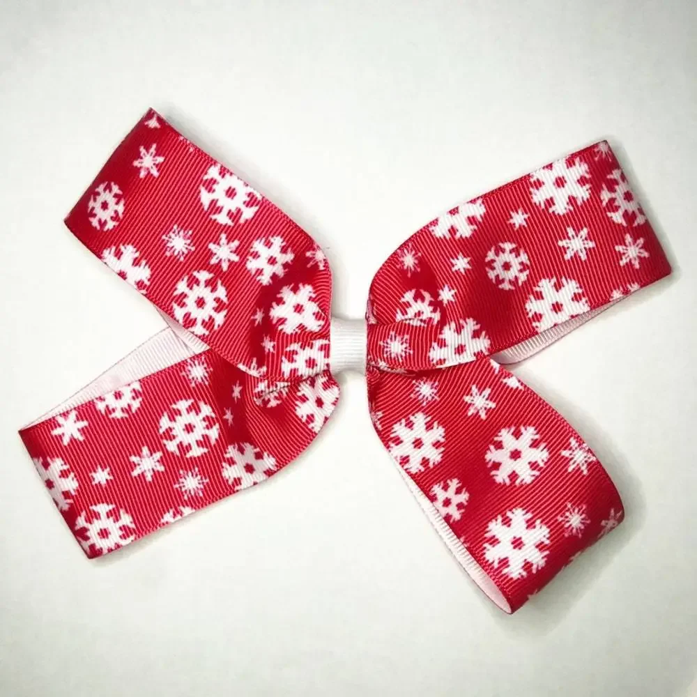 Girls Red & White Snowflake Small Hair Bow